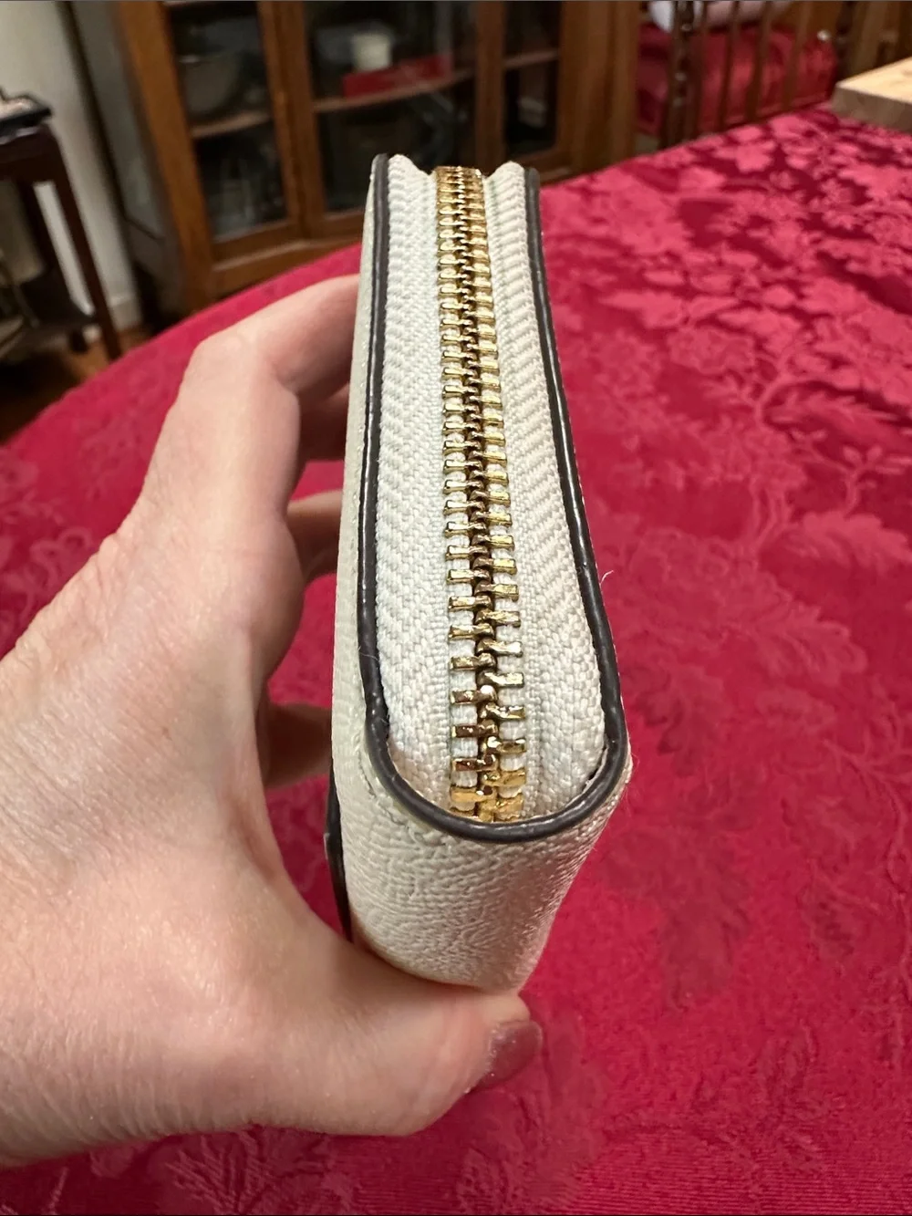 Coach Cream Pebbled Leather Long Zip Wallet